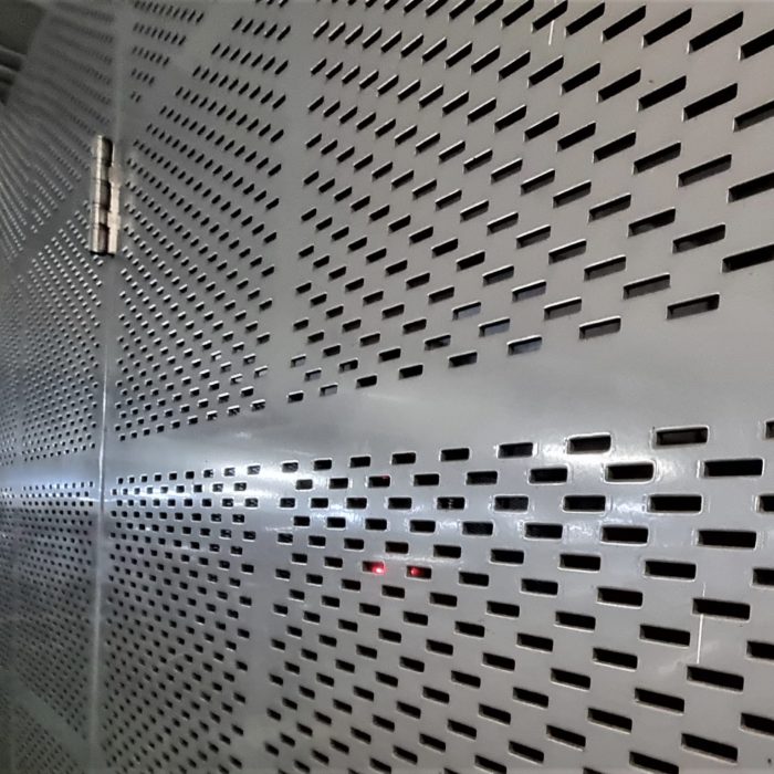 Metallic silver on perforated panels